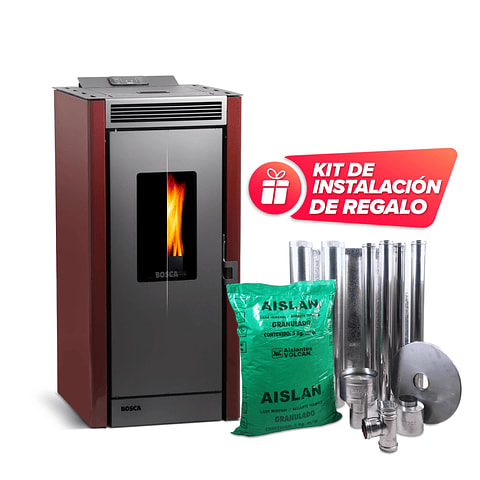 Pack estufa a pellet Black Vision Burdeo + kit de Instalación interior de regalo